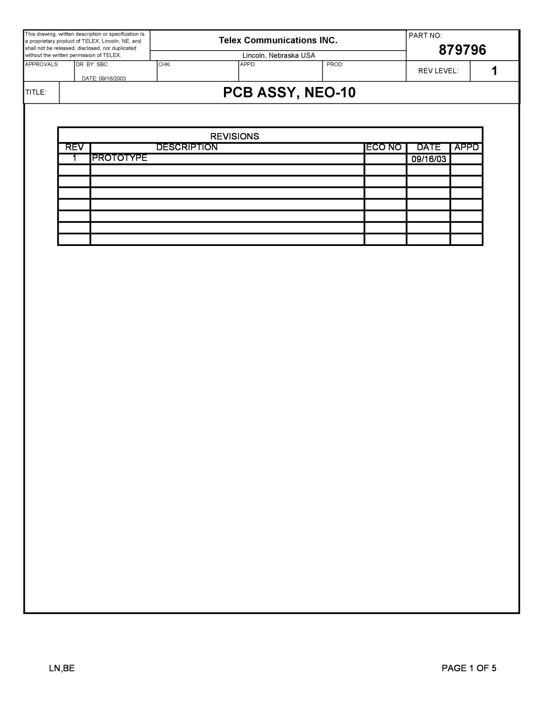 Telex technical manual 879796, PCB ASSY, NEO-10, Telex Communications INC 