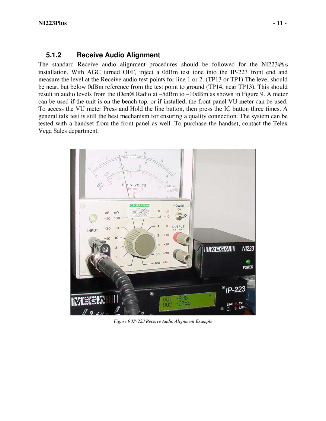 Telex NI-223 Plus technical manual IP-223 Receive Audio Alignment Example 