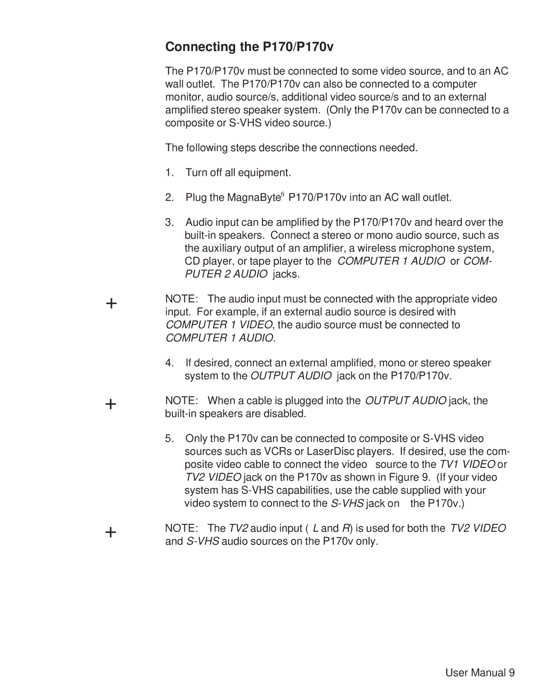 Telex user manual Connecting the P170/P170v, Computer 1 Audio 