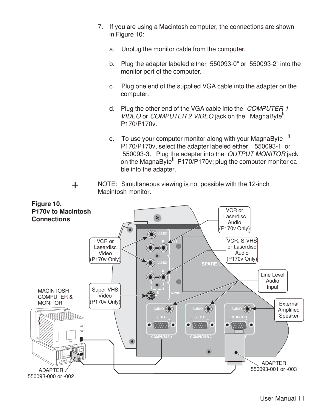 Telex user manual P170v to MacIntosh Connections, Monitor 