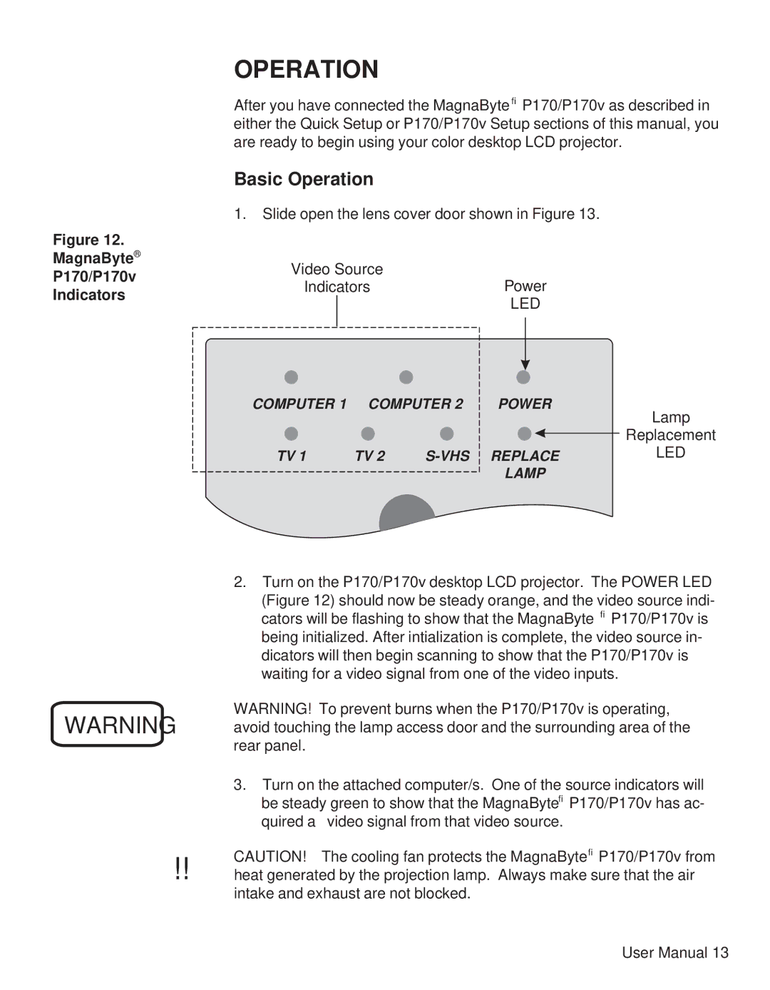 Telex user manual Basic Operation, MagnaByte P170/P170v Indicators 