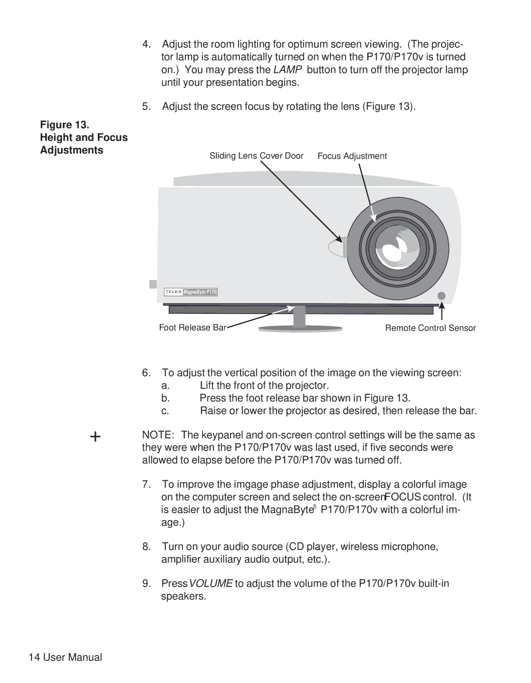 Telex P170 user manual Height and Focus Adjustments 