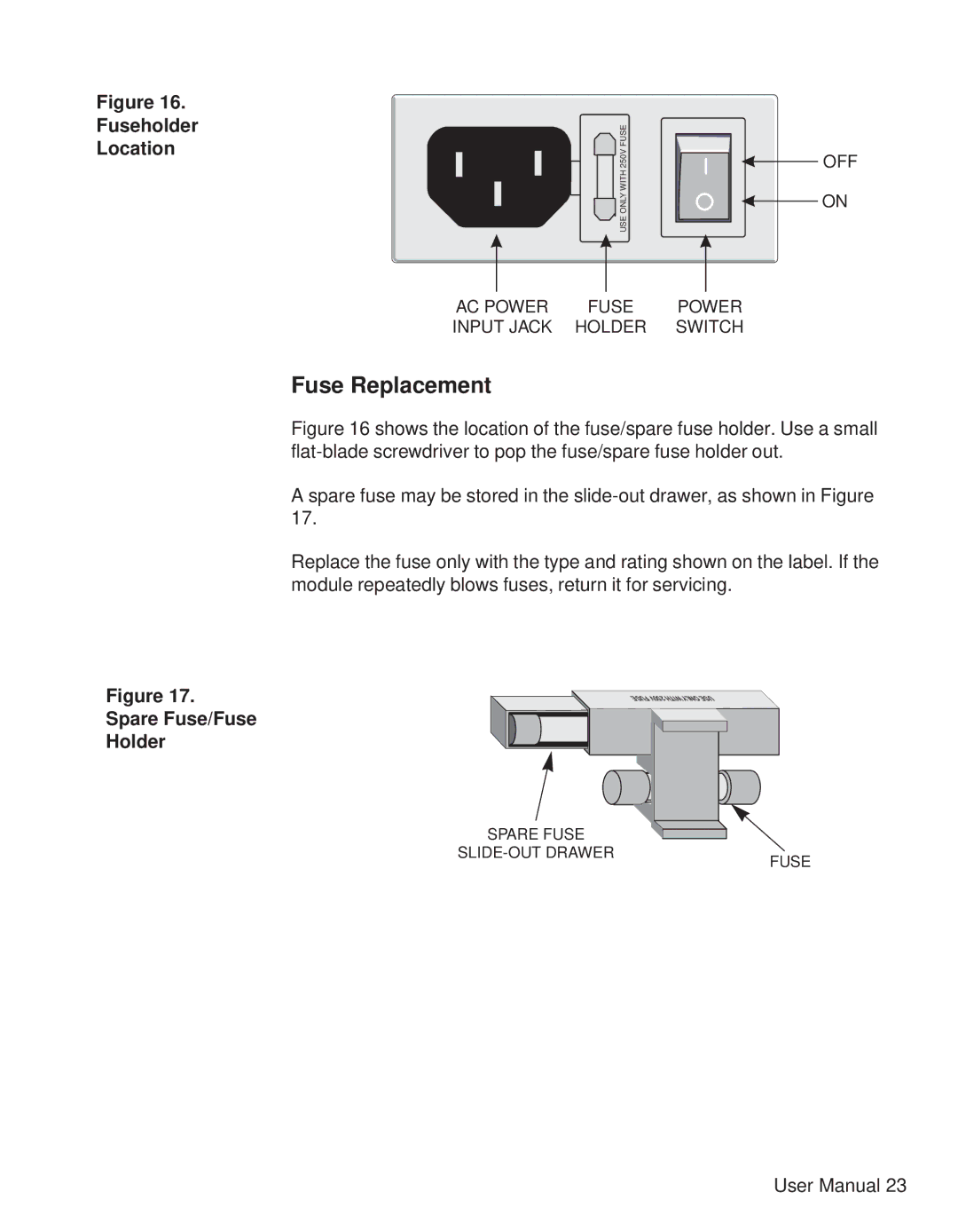 Telex P170 user manual Fuse Replacement, Fuseholder Location, Spare Fuse/Fuse Holder 