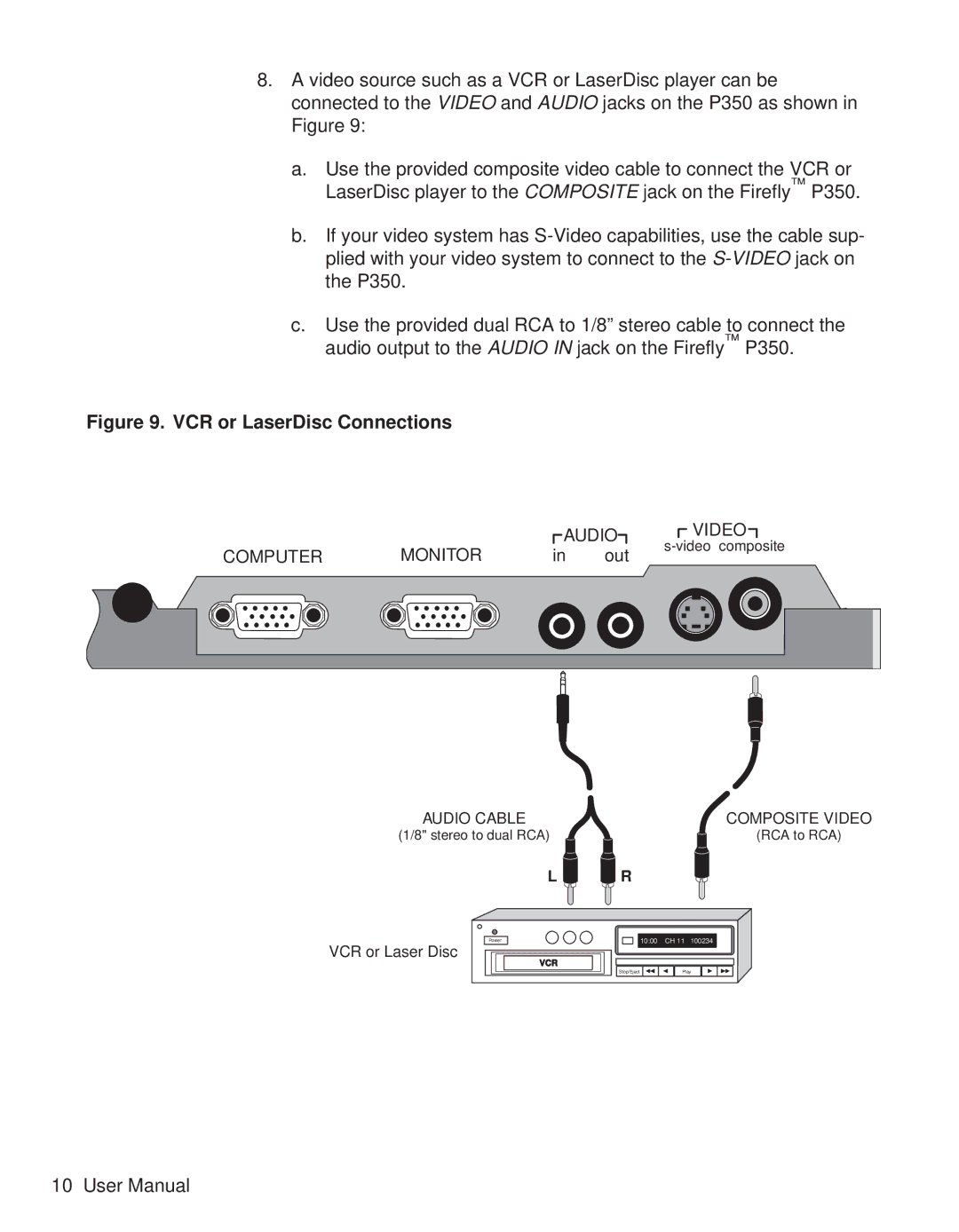 Telex P350 user manual VCR or LaserDisc Connections 