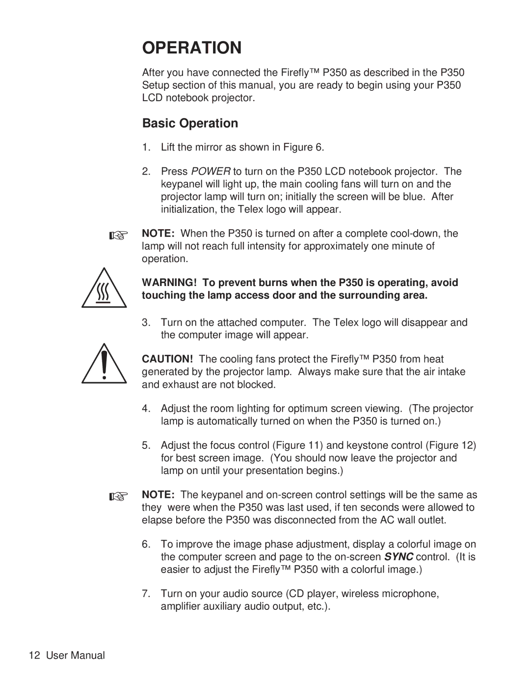 Telex P350 user manual Basic Operation 