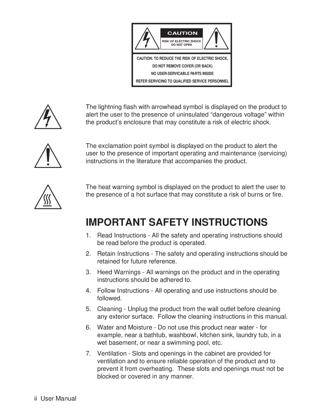 Telex P350 user manual Important Safety Instructions 