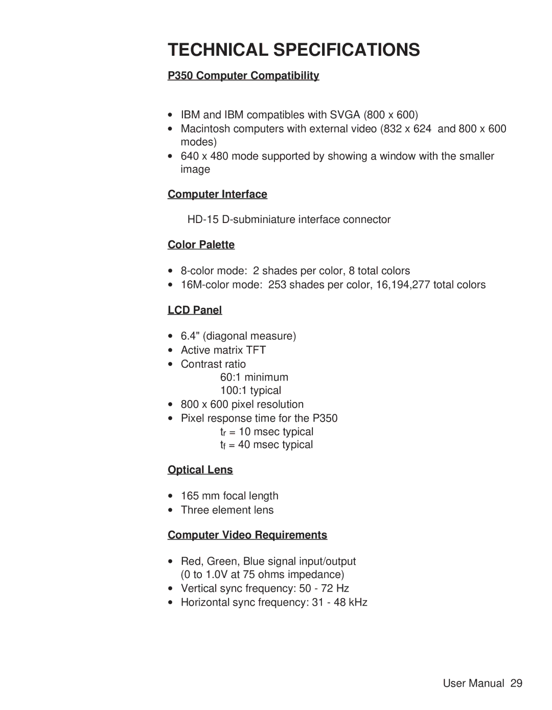 Telex user manual Technical Specifications, P350 Computer Compatibility 