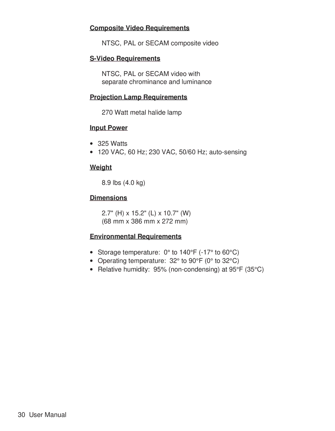 Telex P350 user manual Composite Video Requirements 