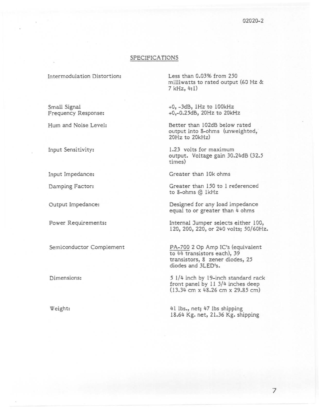 Telex PA-700 manual 