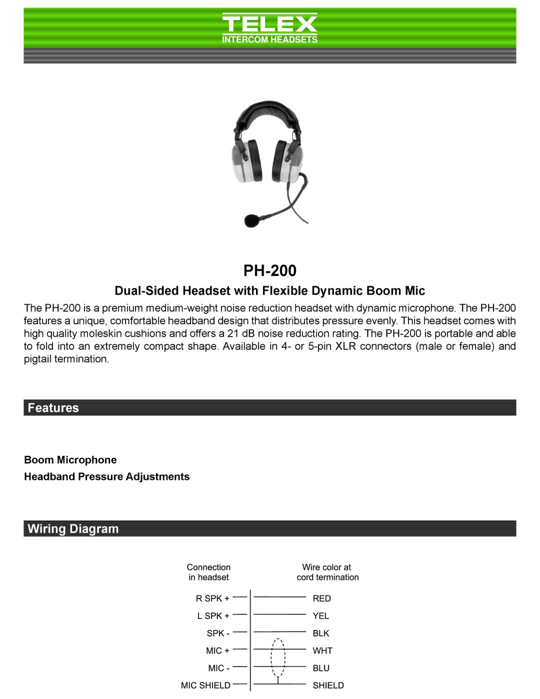 Telex PH-200A5, PH-200PT, PH-200R5 manual Boom Microphone Headband Pressure Adjustments 