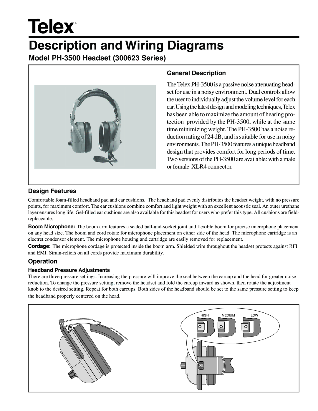 Telex PH-3500 manual General Description, Design Features, Operation 