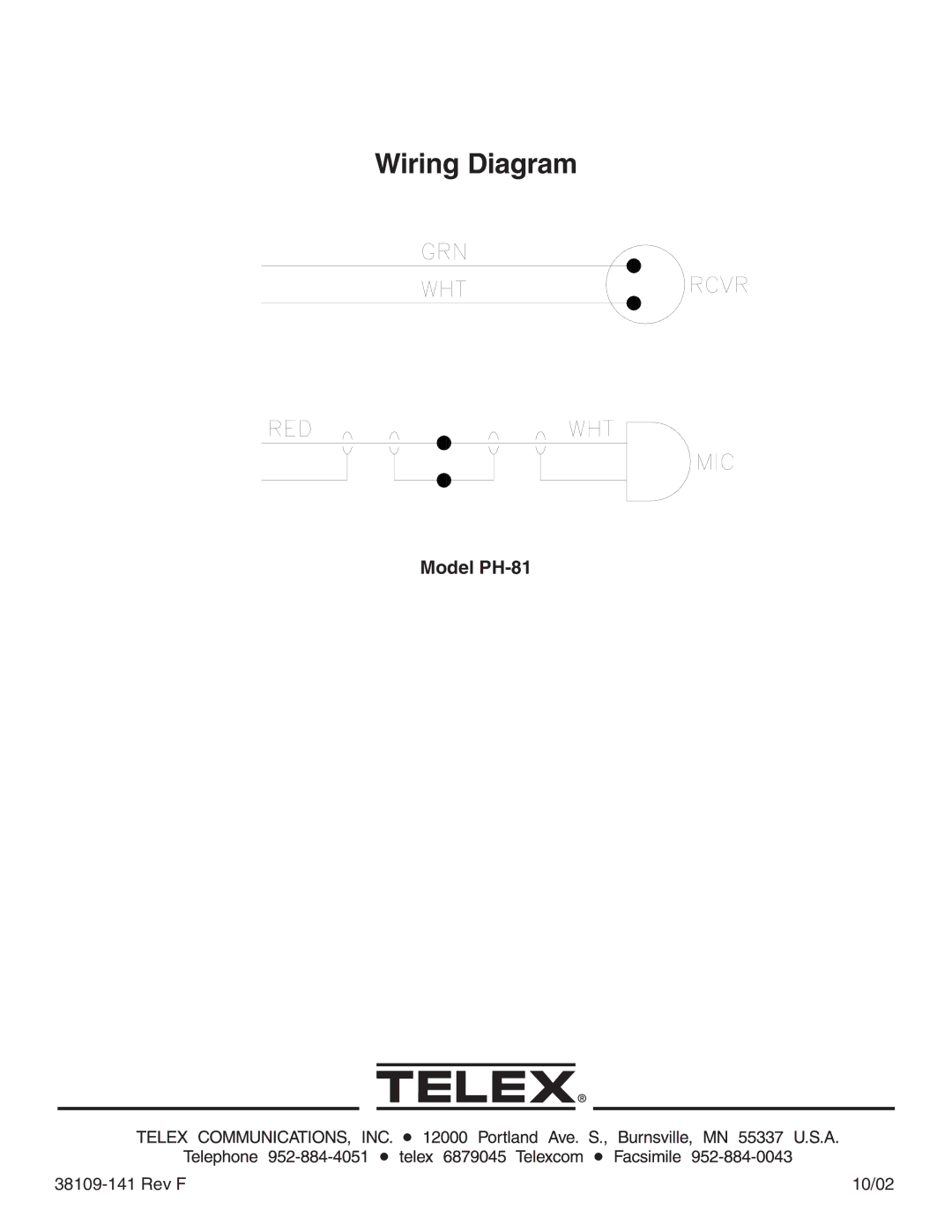 Telex PH-81 installation instructions Wiring Diagram 