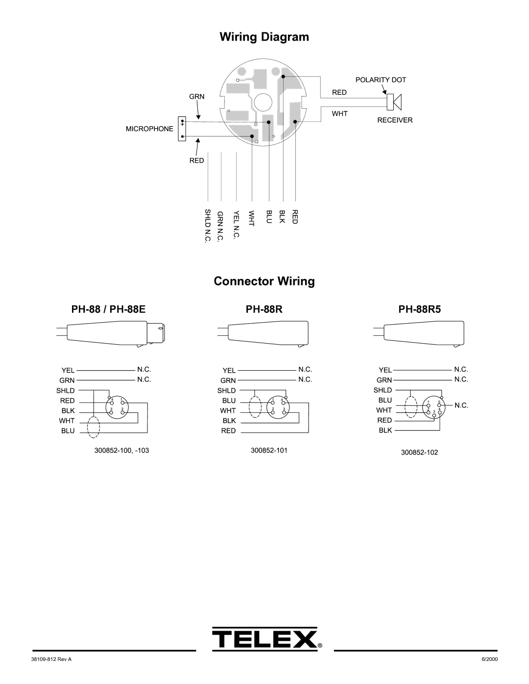 Telex PH-88 specifications Wiring Diagram Connector Wiring 