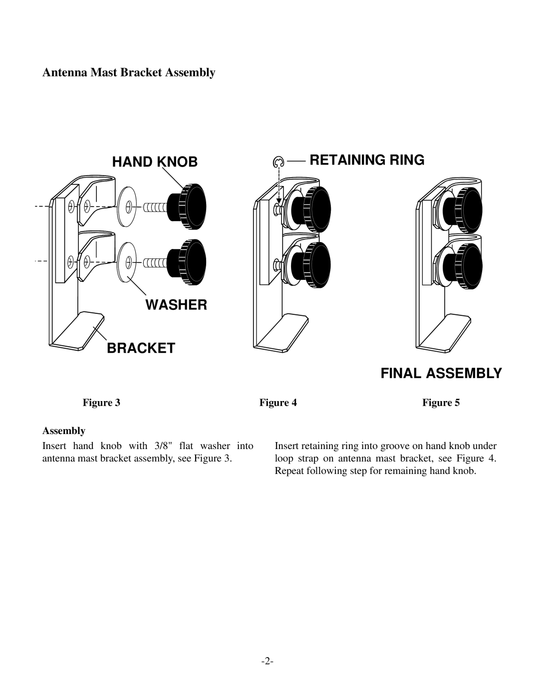 Telex PN 801546 instruction manual Hand Knob Retaining Ring Washer Bracket Final Assembly 