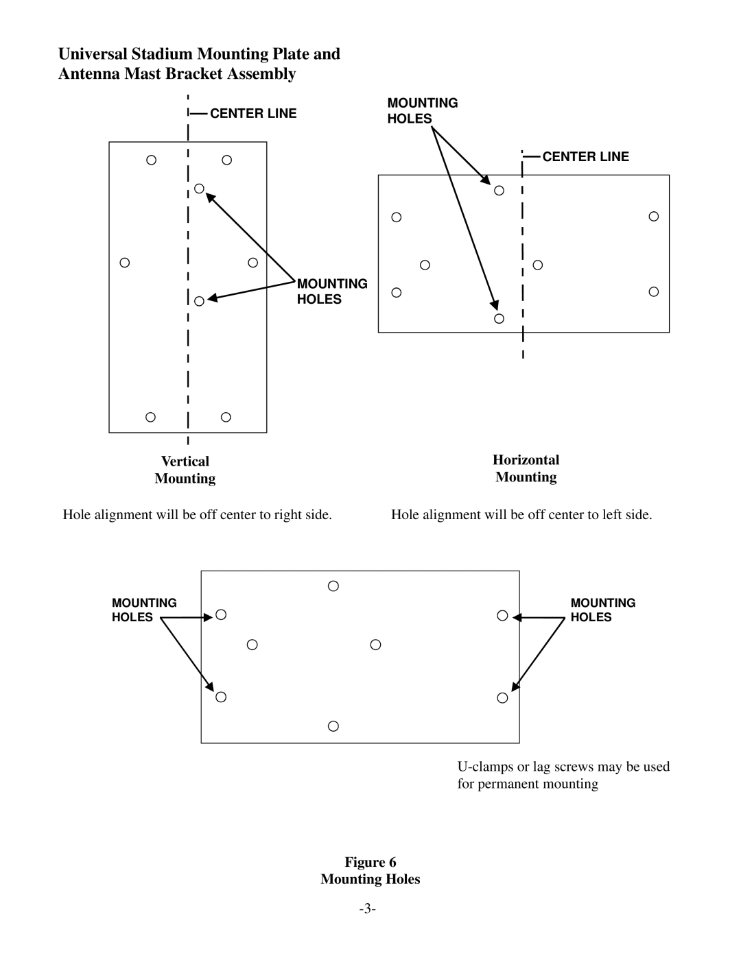 Telex PN 801546 instruction manual Vertical Mounting, Horizontal Mounting, Mounting Holes 