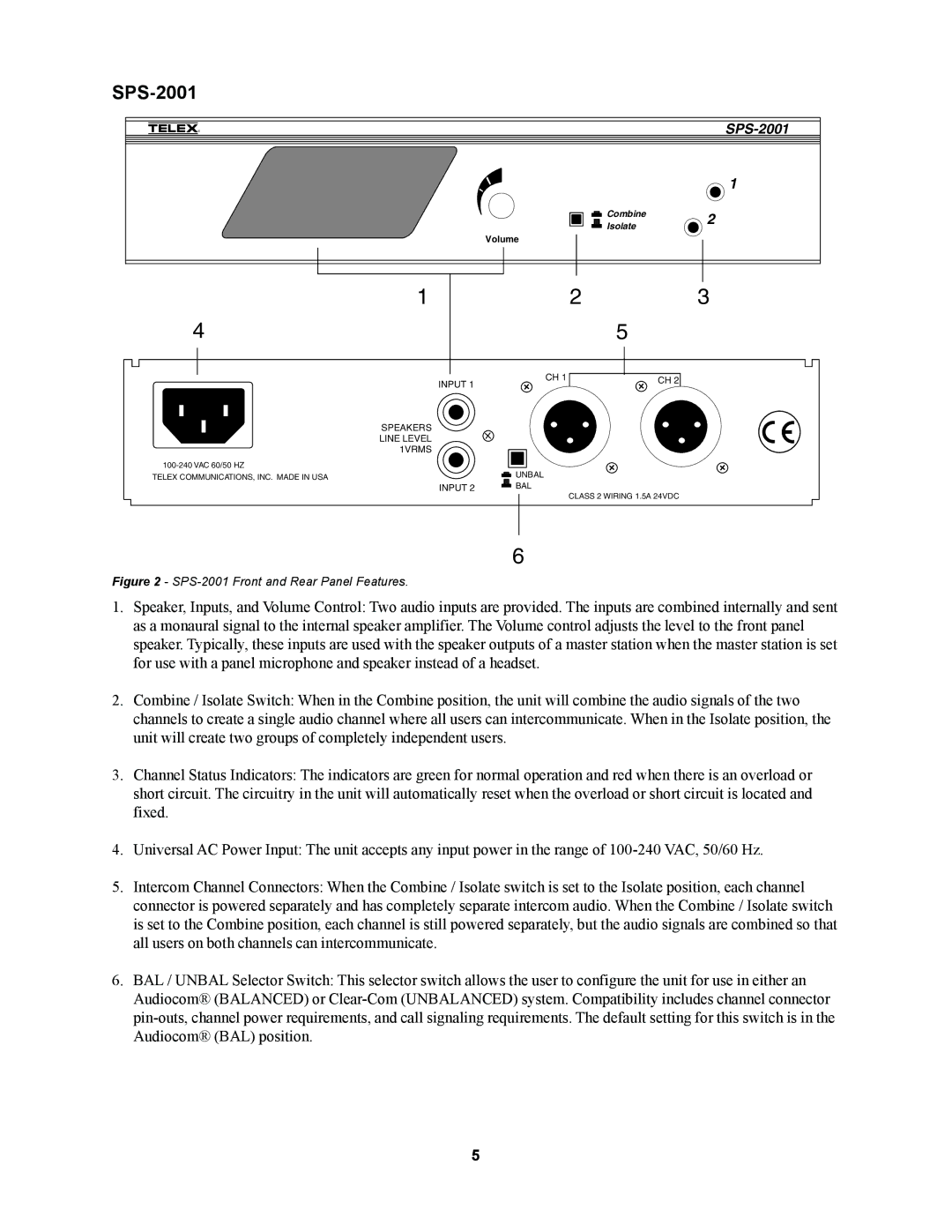 Telex SPS-2001, PS-2001L manual 