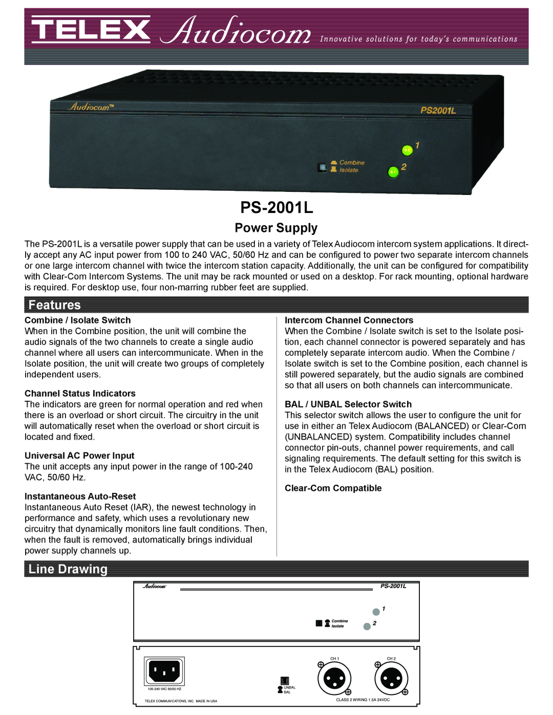 Telex PS-2001L manual 