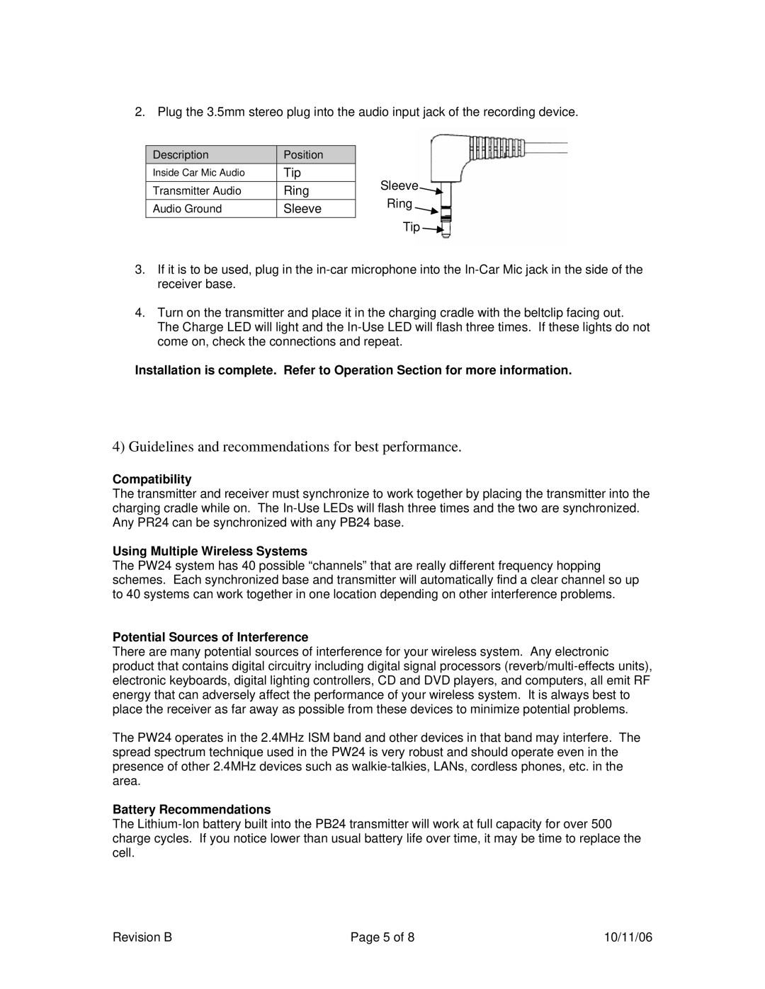 Telex PW24-2 manual Guidelines and recommendations for best performance 