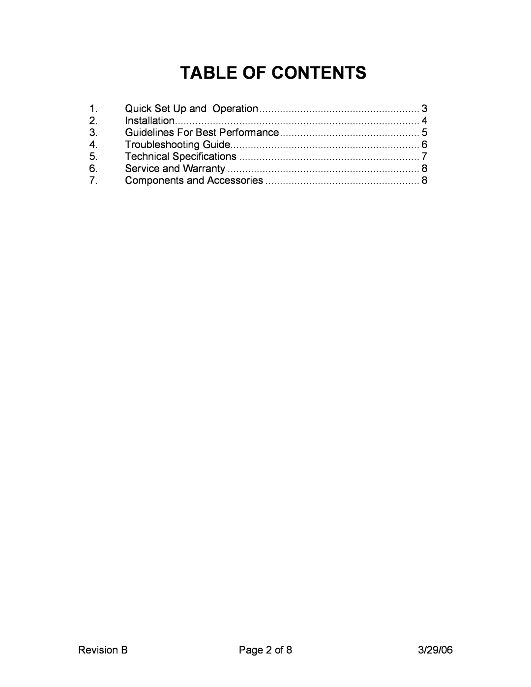 Telex PW24 manual Table Of Contents 