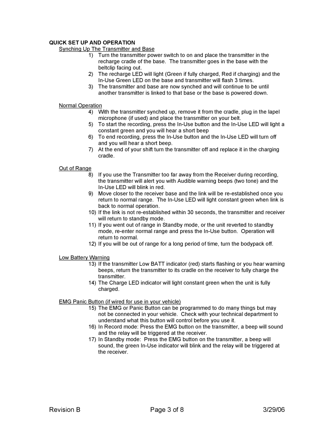 Telex PW24 manual Quick SET UP and Operation 