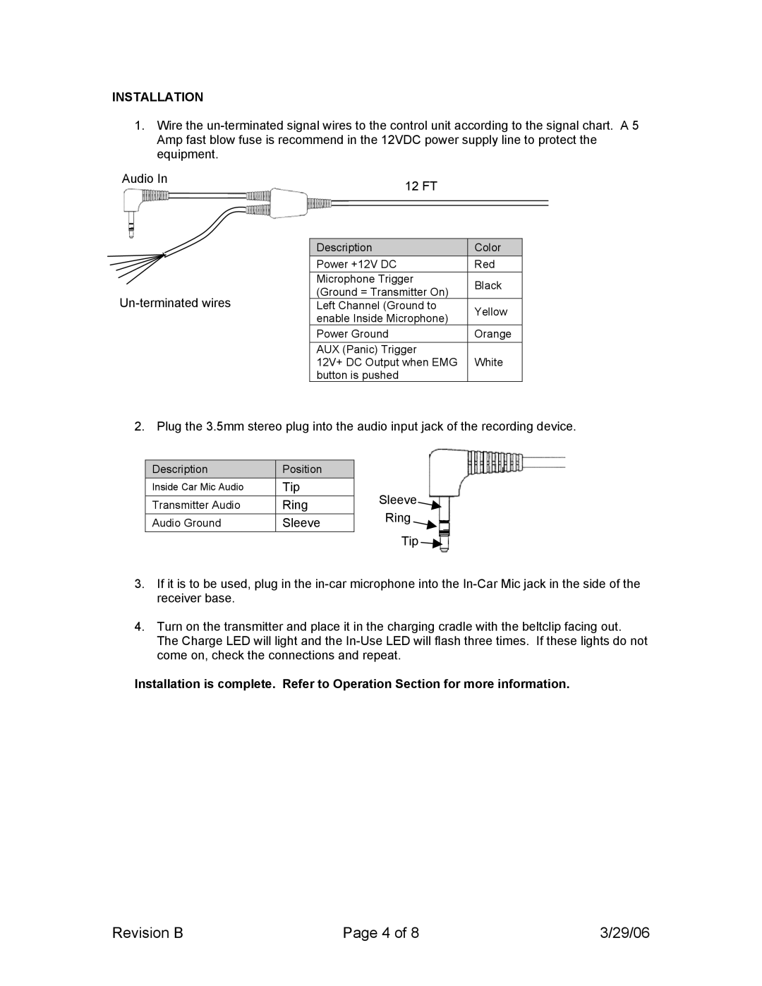 Telex PW24 manual Installation, Un-terminated wires 