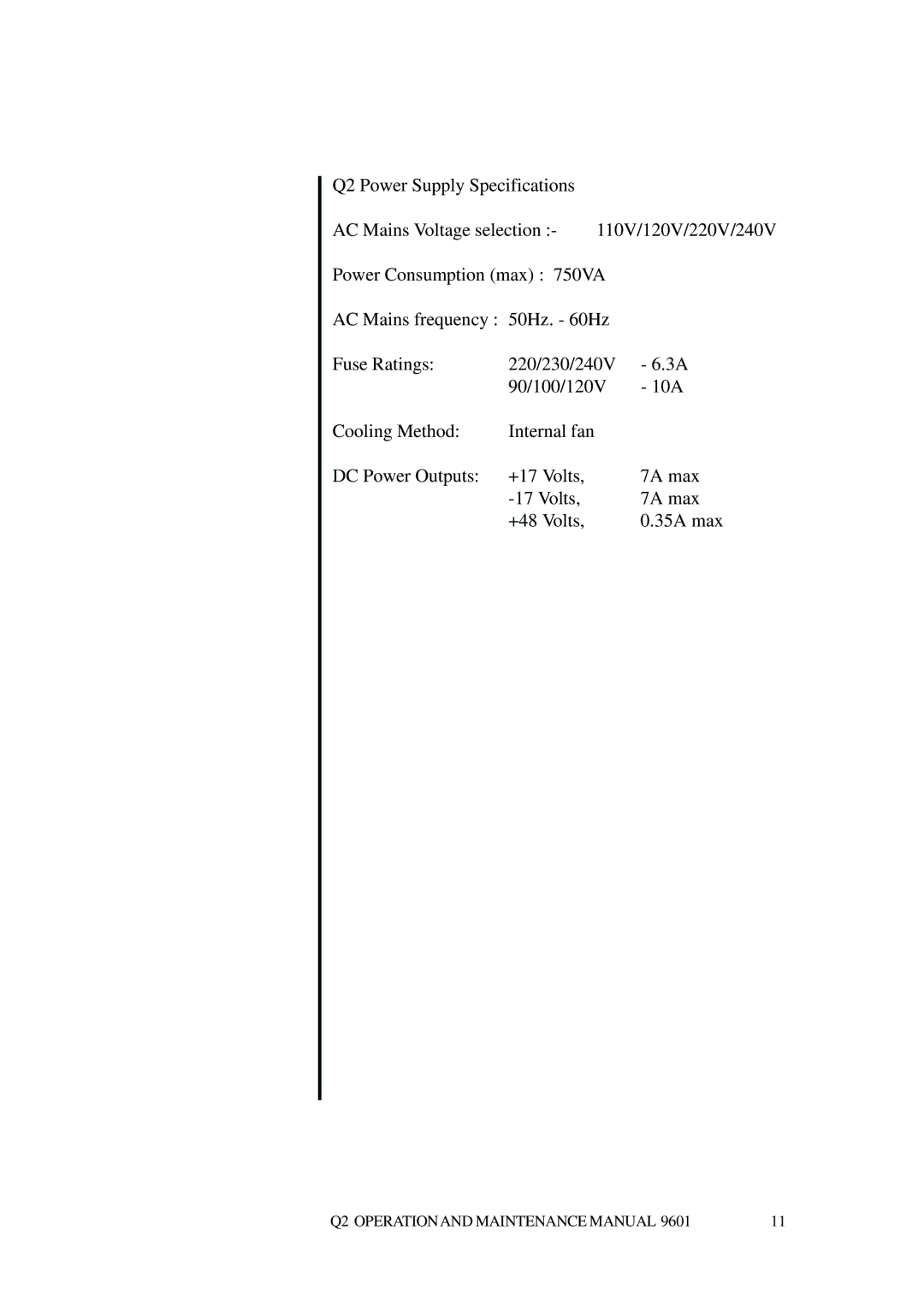 Telex Q II - FOH specifications Q2 Operationand Maintenance Manual 