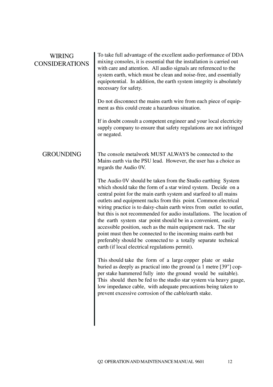 Telex Q II - FOH specifications Wiring Considerations Grounding 