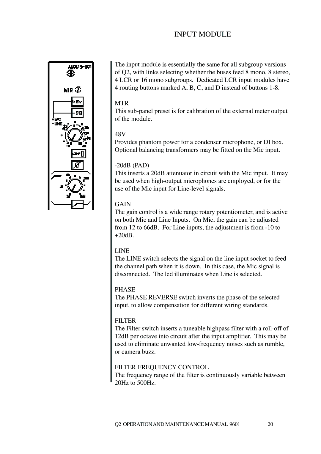 Telex Q II - FOH specifications Input Module 