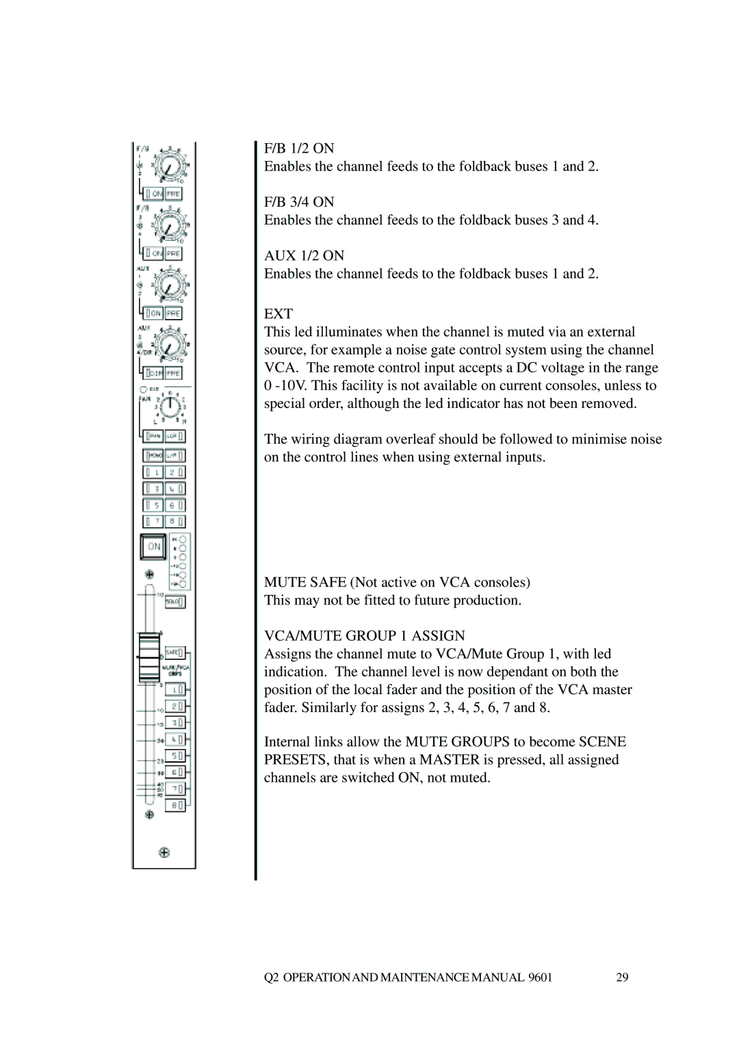 Telex Q II - FOH specifications Ext, VCA/MUTE Group 1 Assign 