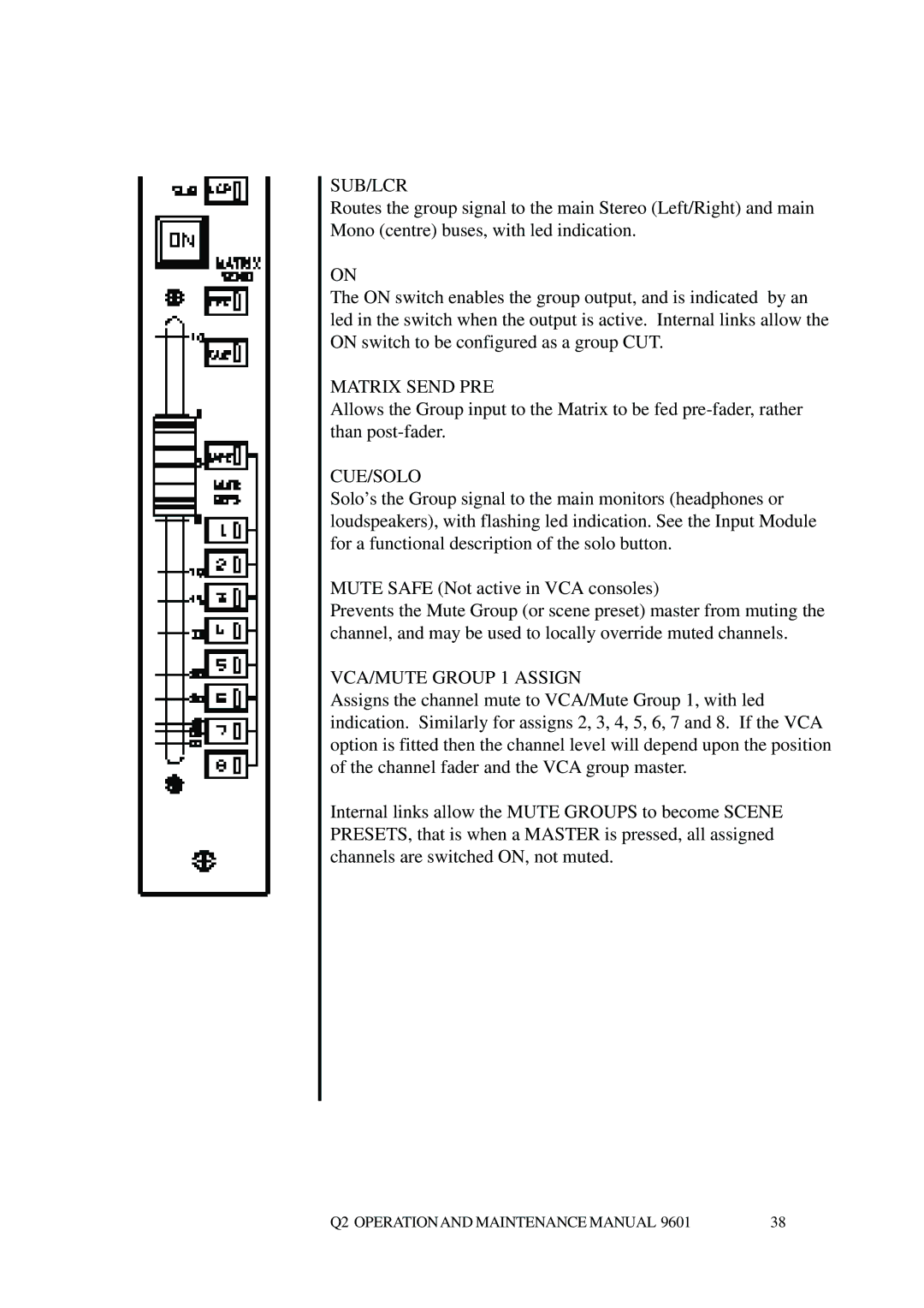 Telex Q II - FOH specifications Sub/Lcr, Matrix Send PRE 