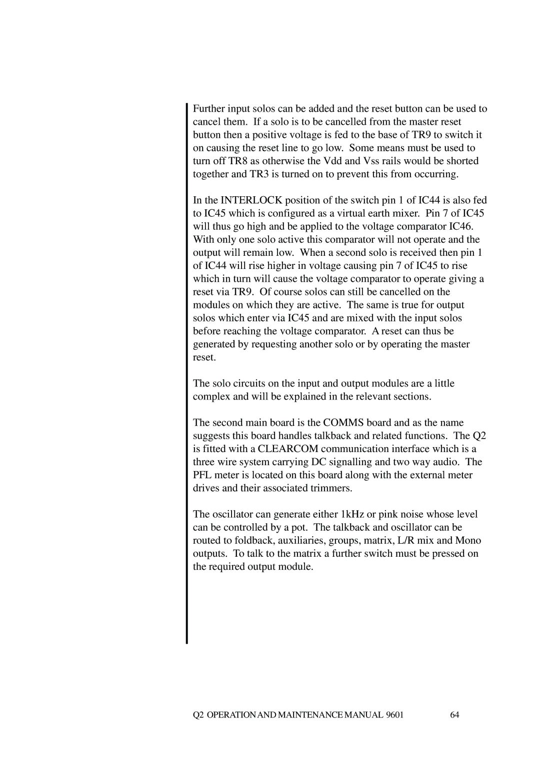 Telex Q II - FOH specifications Q2 Operationand Maintenance Manual 