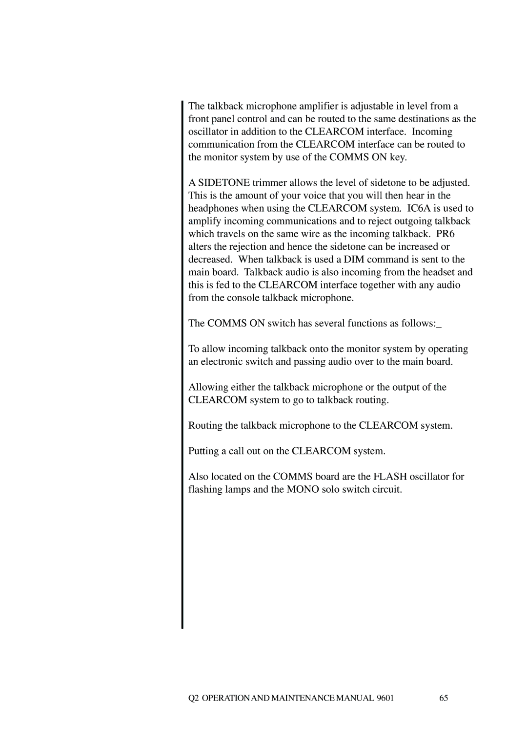 Telex Q II - FOH specifications Q2 Operationand Maintenance Manual 