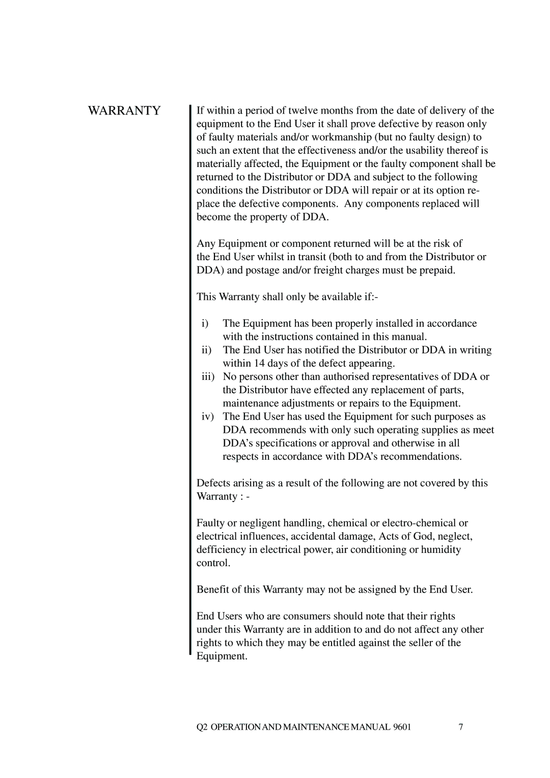 Telex Q II - FOH specifications Warranty 