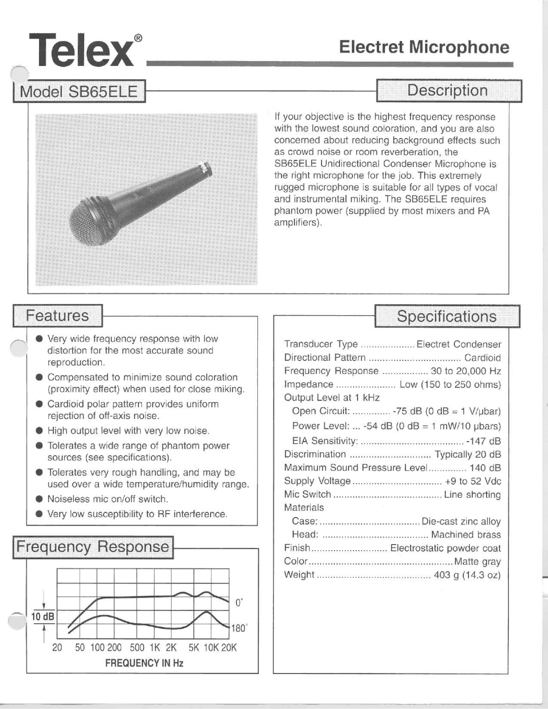 Telex SB65ELE manual 