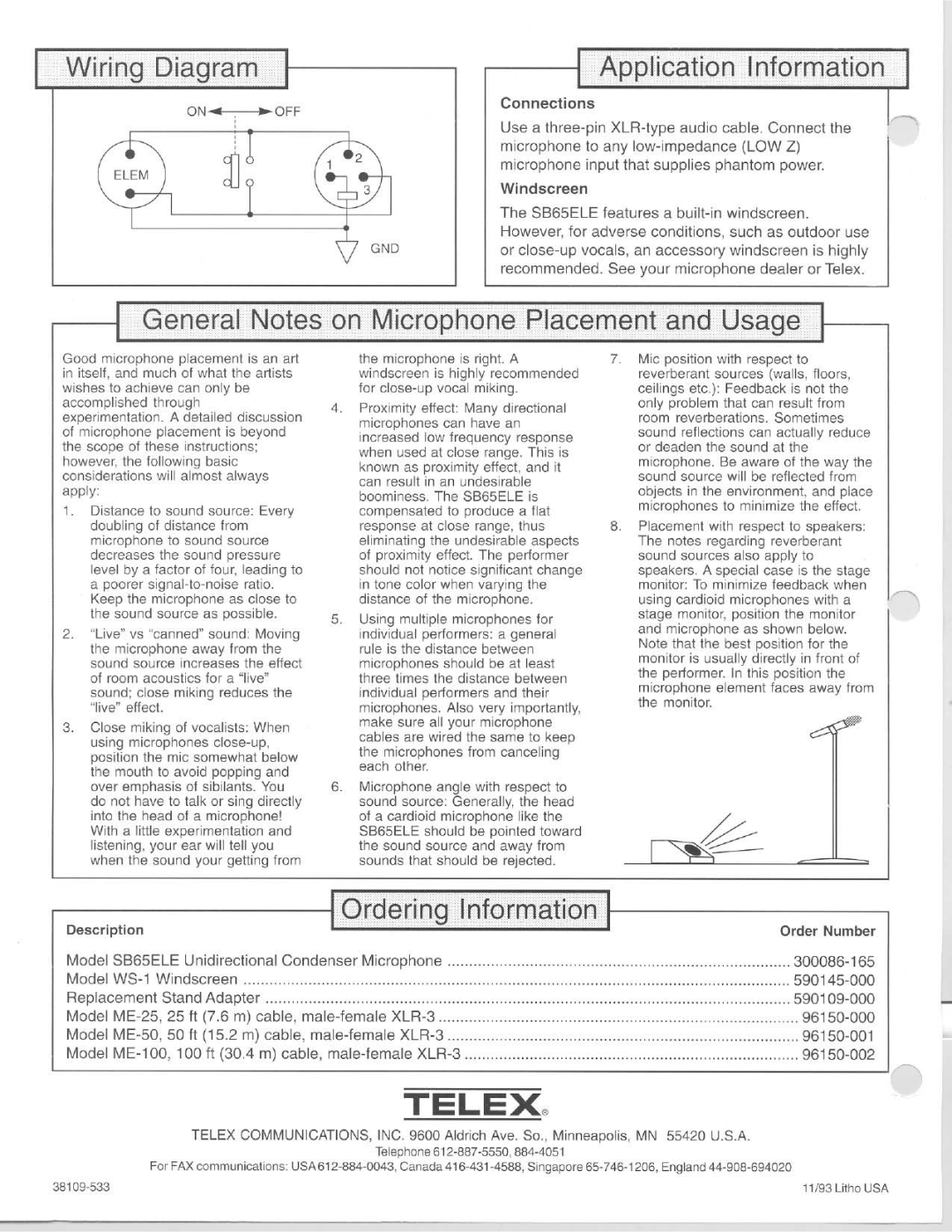 Telex SB65ELE manual 