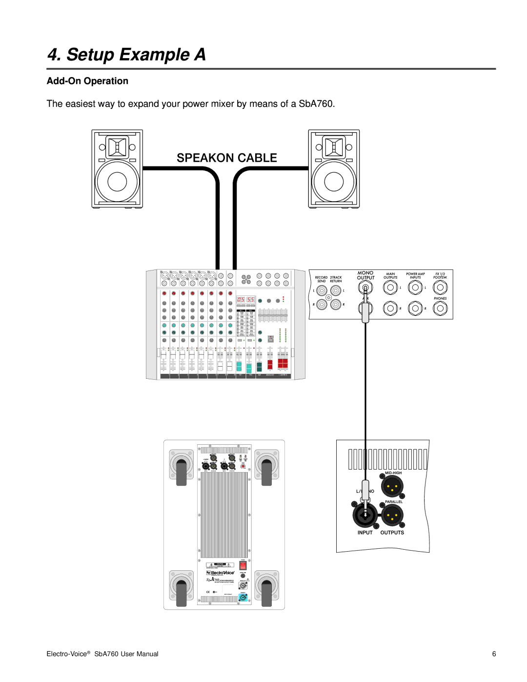 Telex SbA760 user manual Setup Example a, Add-On Operation 