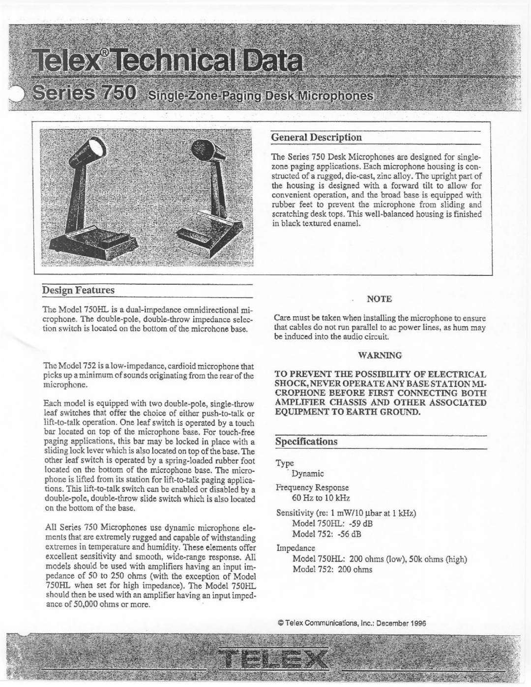 Telex Series 750 manual 