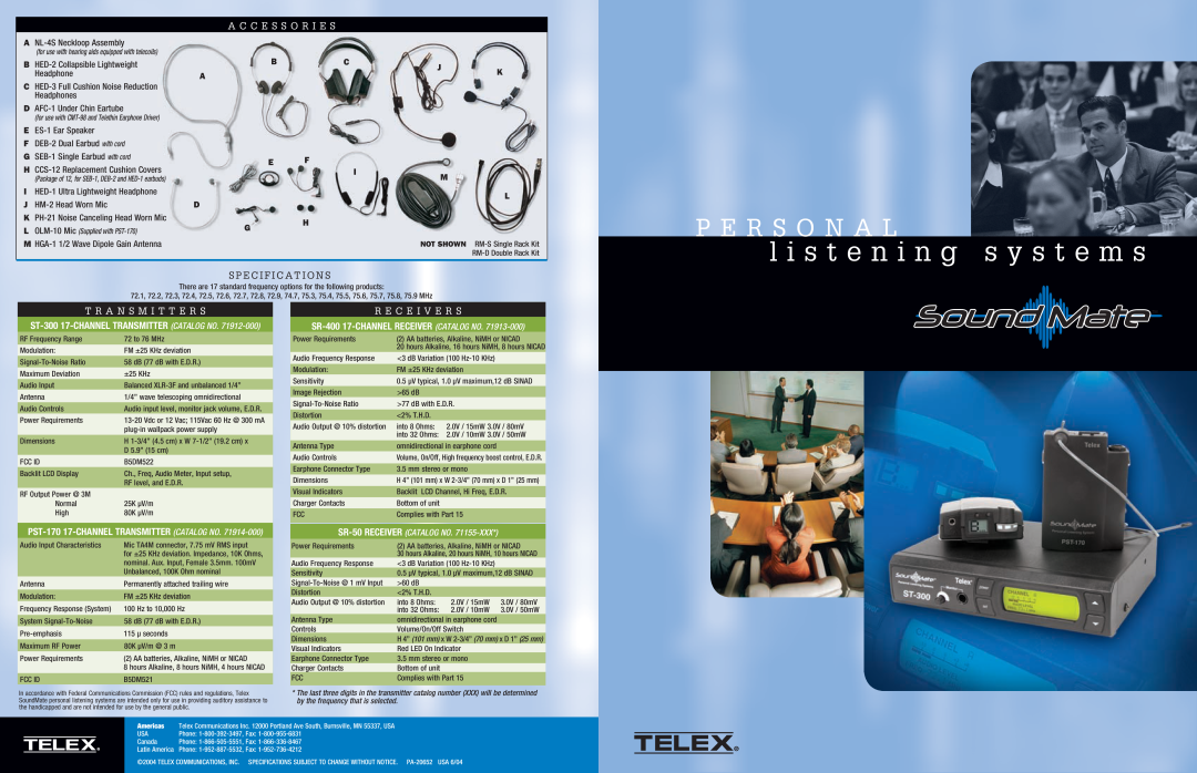 Telex manual Operating Instructions, PST-170 17Channel Synthesized Transmitter, TelexR, Personal Listening Systems 