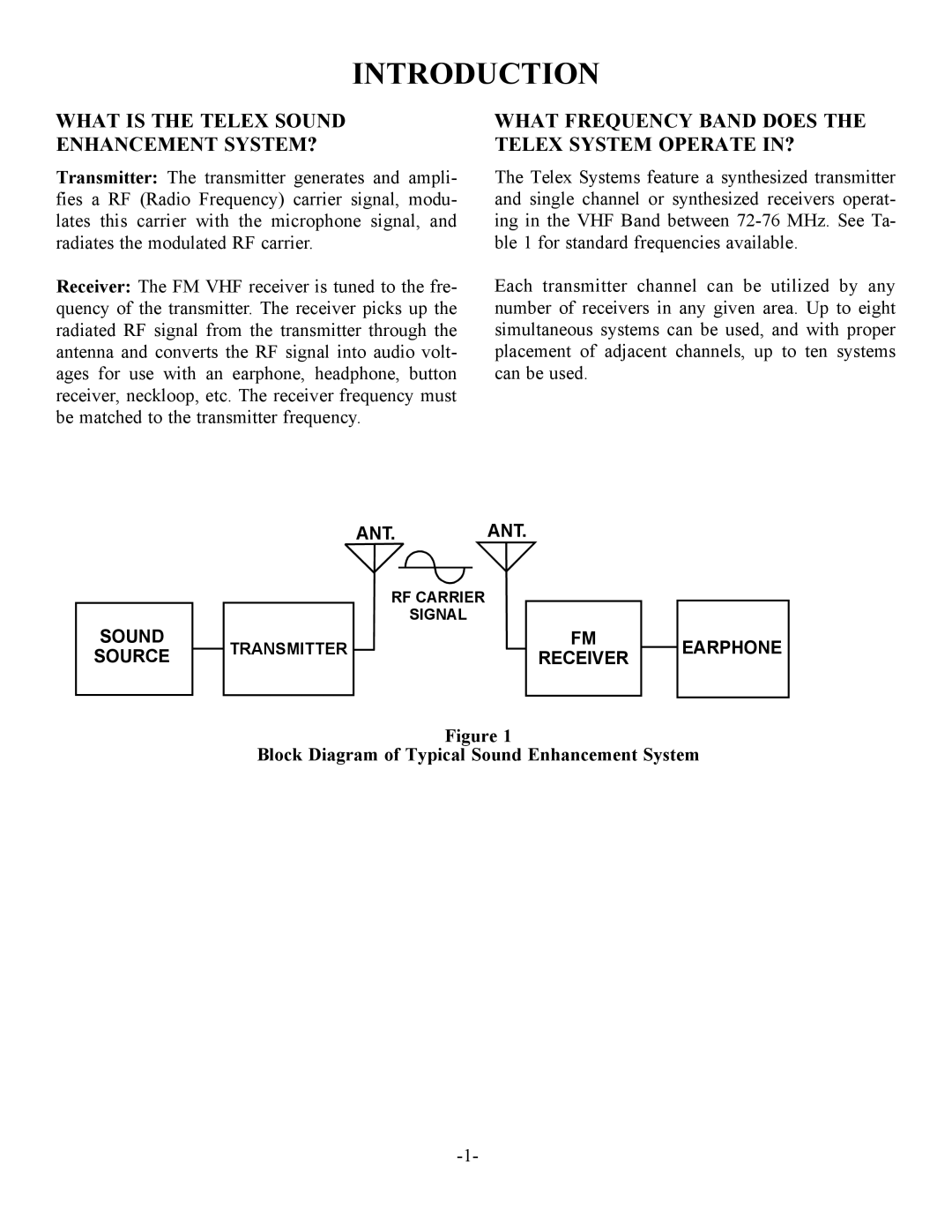 Telex SR-400 Introduction, What is the Telex Sound Enhancement SYSTEM?, Block Diagram of Typical Sound Enhancement System 