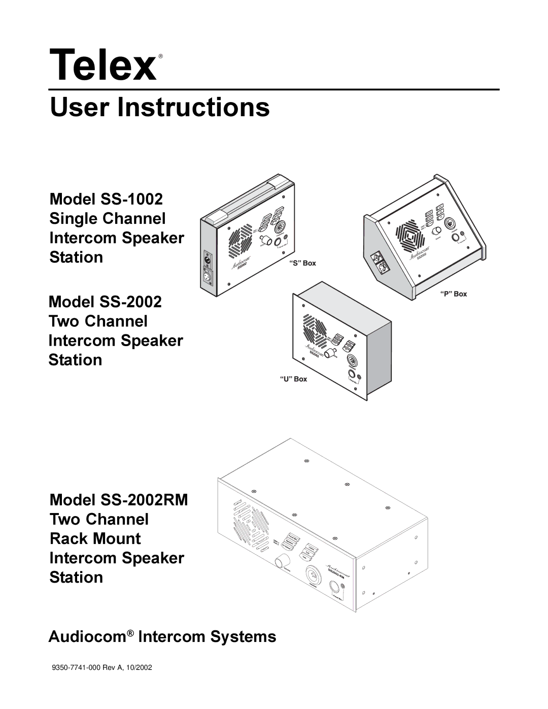 Telex SS-1002, SS-2002RM manual User Instructions 