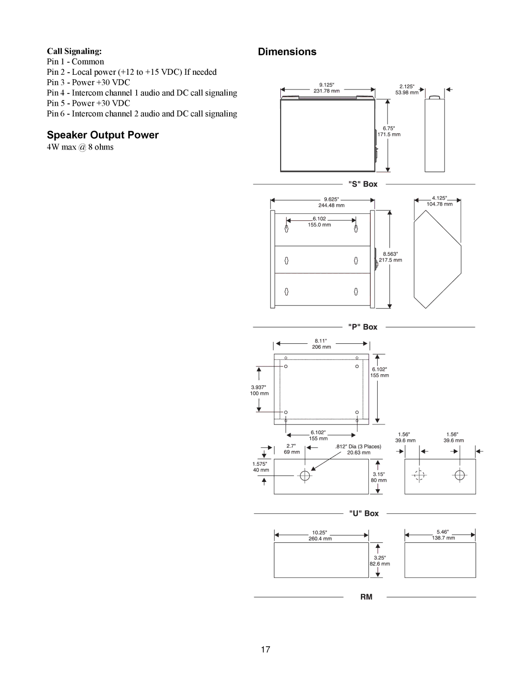 Telex SS-2002RM, SS-1002 manual Dimensions, Speaker Output Power 