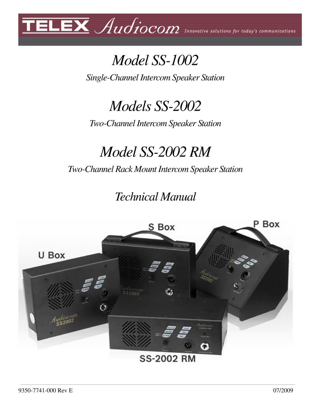 Telex SS-1002 technical manual Model SS-2002 RM, Technical Manual 