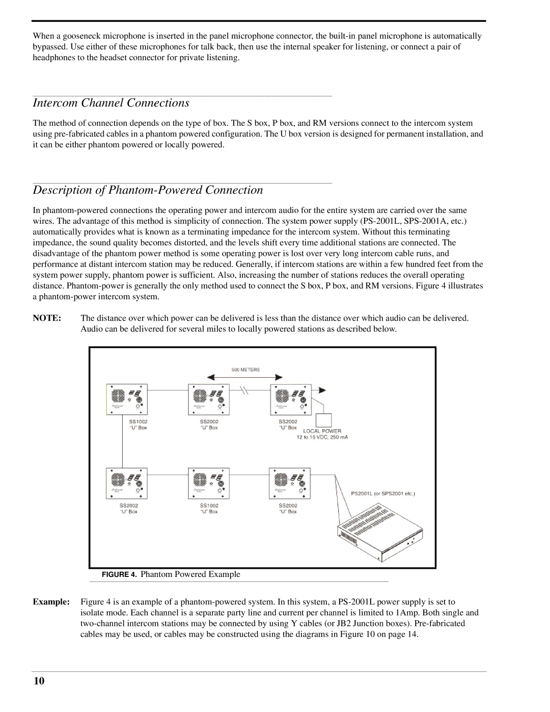 Telex SS-1002 technical manual Intercom Channel Connections, Description of Phantom-Powered Connection 