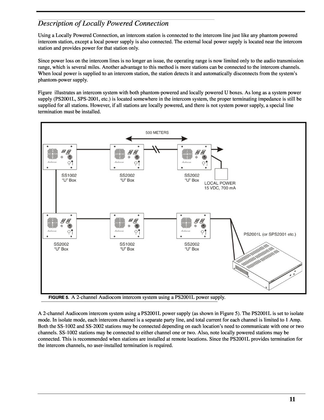 Telex SS-1002 technical manual Description of Locally Powered Connection 