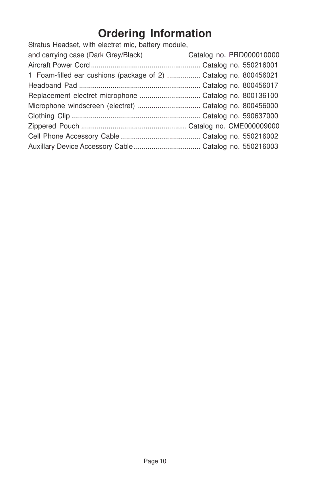 Telex Stratus 50 manual Ordering Information 