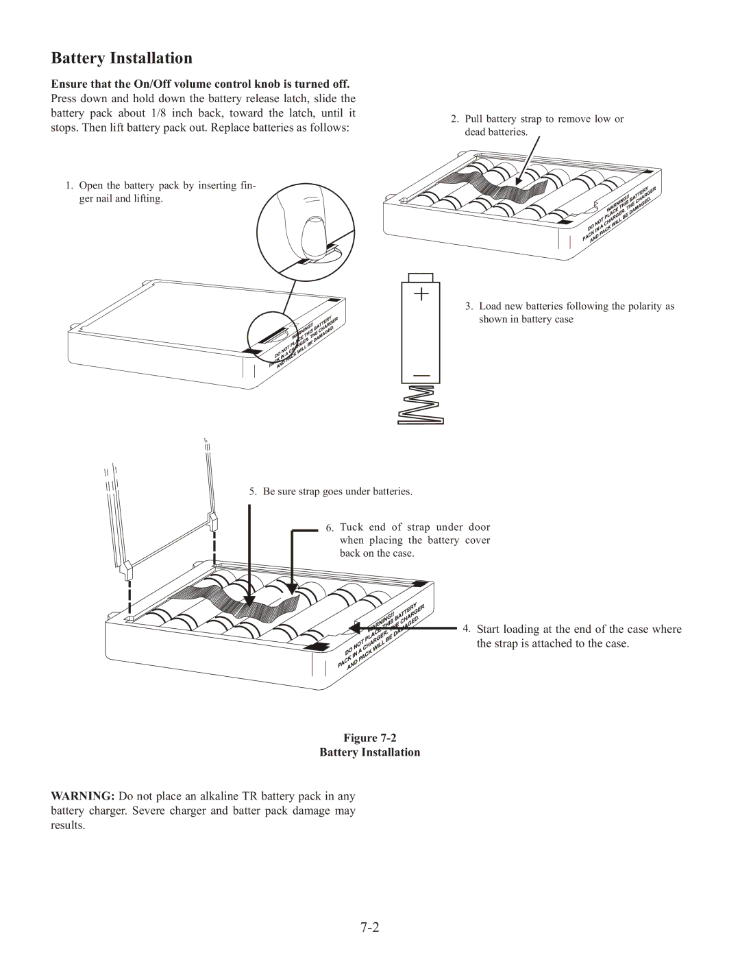 Telex BTR-1 operating instructions Battery Installation, Ensure that the On/Off volume control knob is turned off 