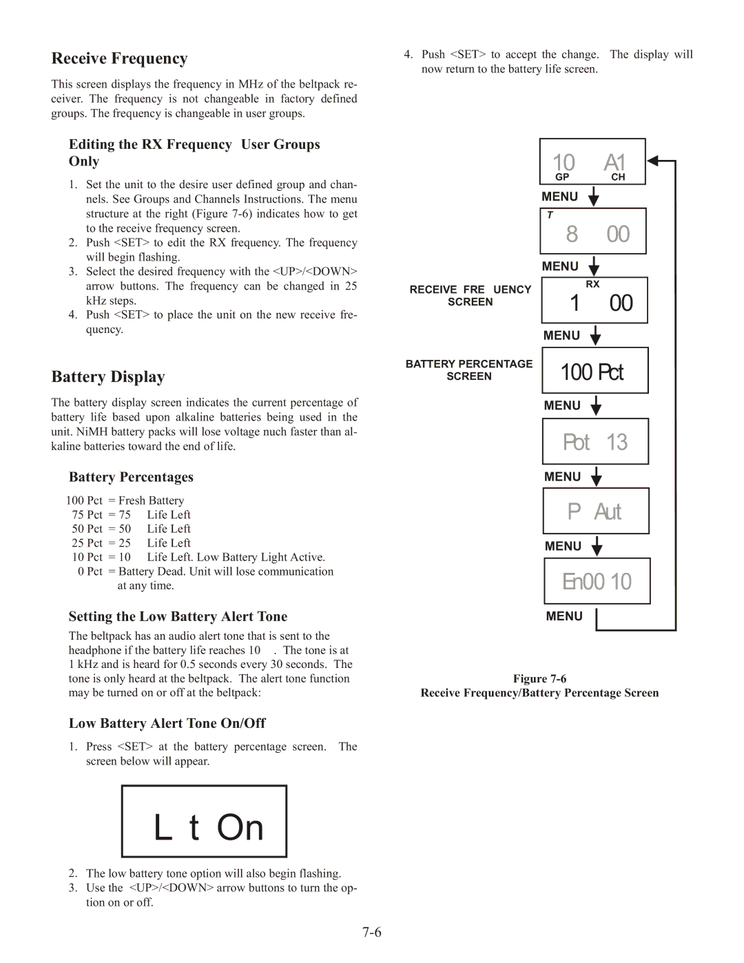 Telex BTR-1 operating instructions Receive Frequency, Battery Display 