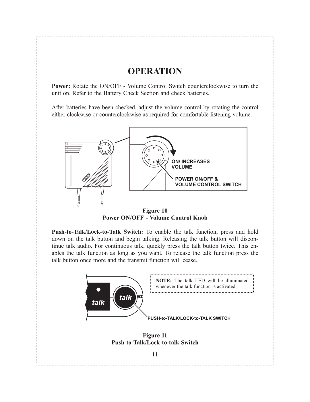 Telex tr-200p operating instructions Operation, Power ON/OFF Volume Control Knob 