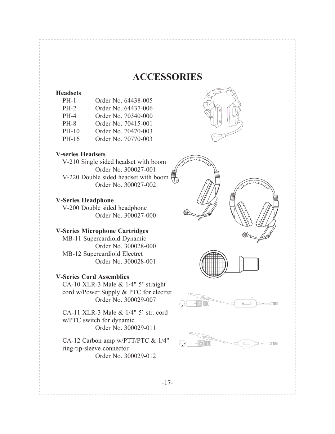 Telex tr-200p operating instructions Accessories 