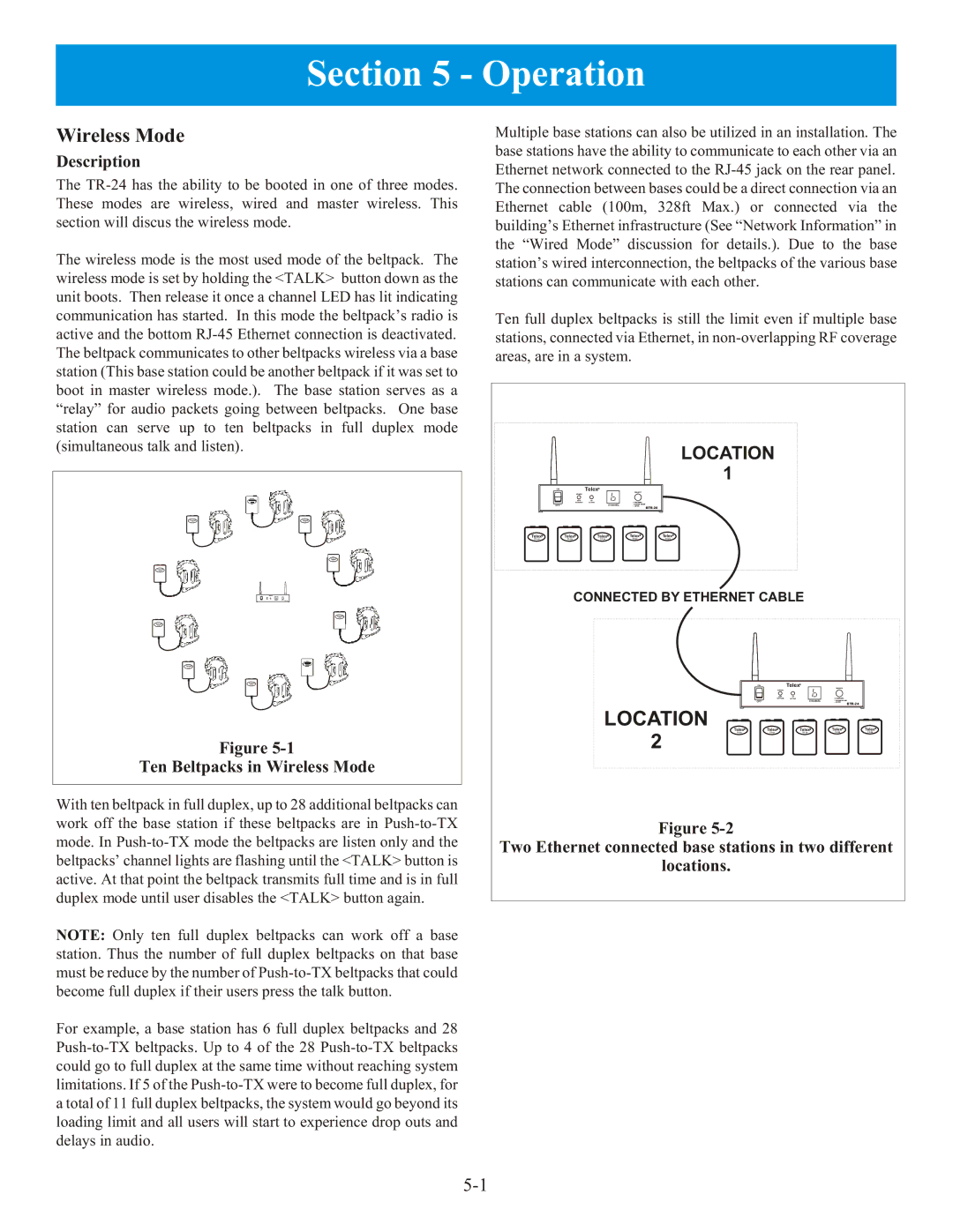 Telex BTR-24 manual Operation, Description, Ten Beltpacks in Wireless Mode 